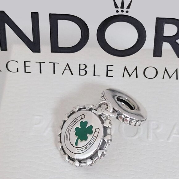 Pandora Ireland Exclusive Country Irish Dangle Clover Horseshoe Dangle Charm - Picture 1 of 8
